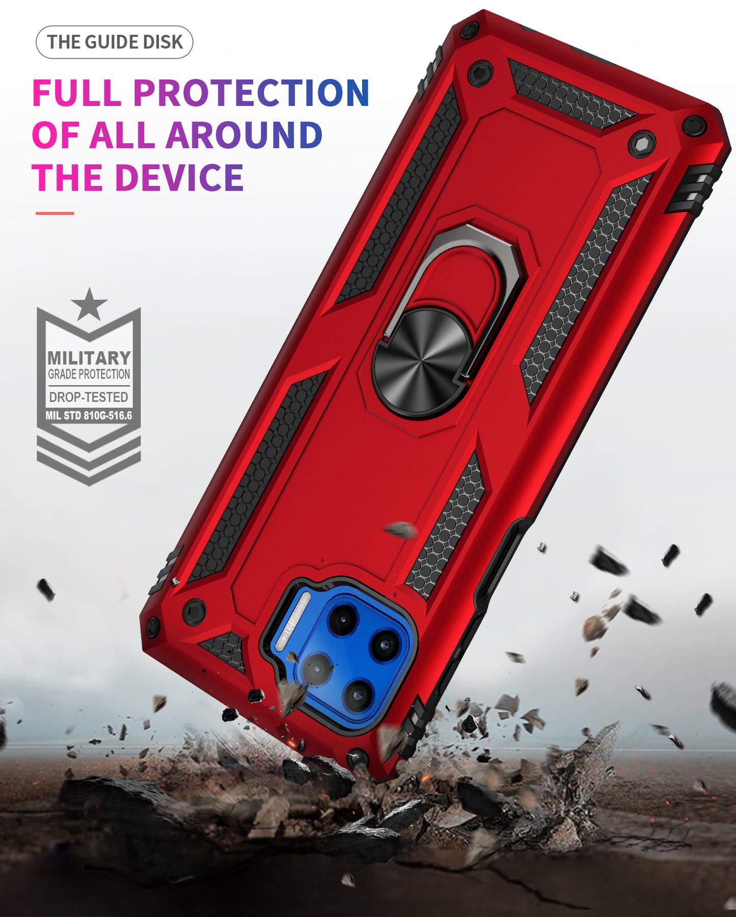 Shockproof PC + TPU Combo Phone Cover with Ring Kickstand for Motorola Moto G 5G Plus