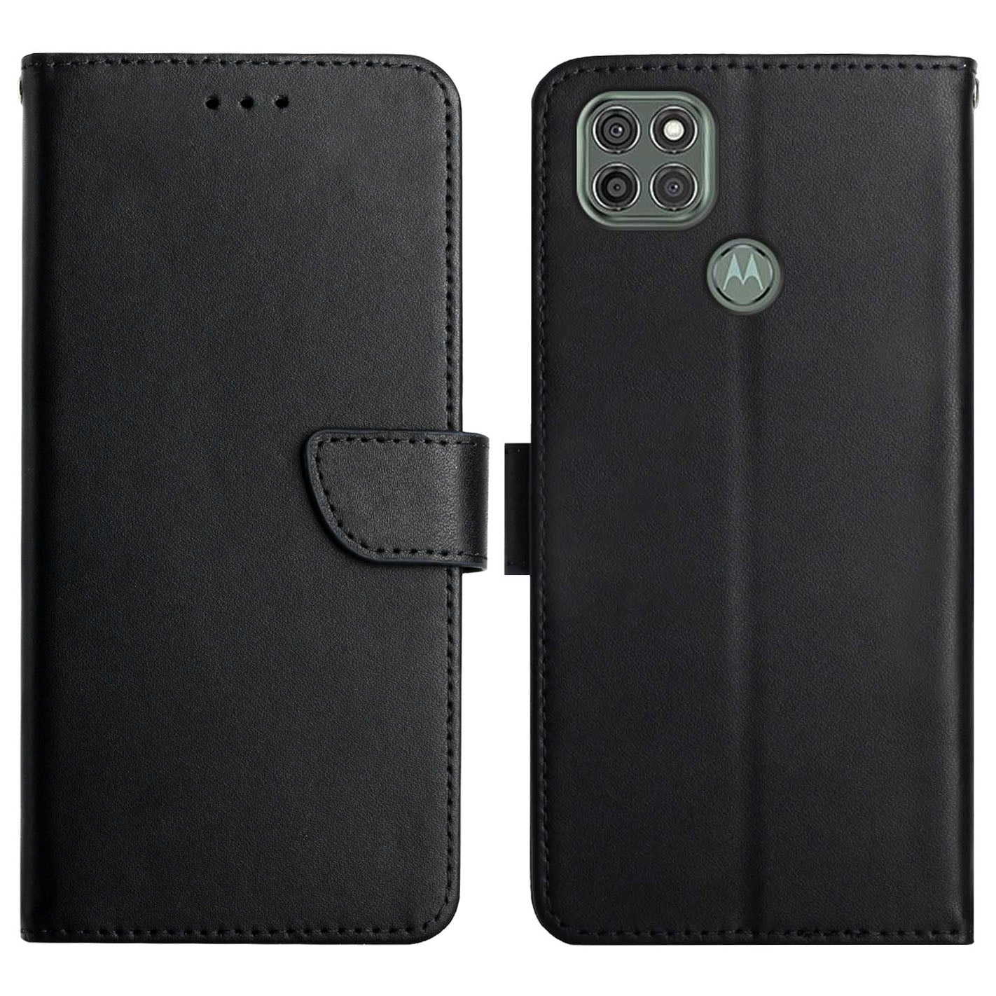 Nappa Texture Genuine Leather Wallet Cover Magnetic Clasp Folio Flip Case with Adjustable Stand for Motorola Moto G9 Power