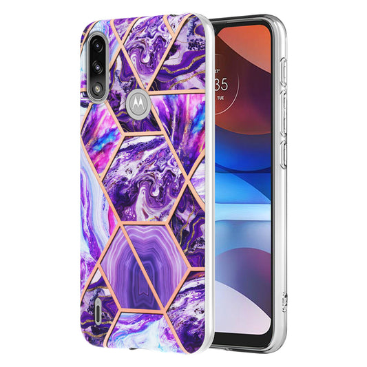 2.0mm Reinforced Raised Corners Electroplating Soft TPU IMD Marble Protective Case for Motorola Moto E7 Power / Moto E7i Power