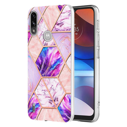 2.0mm Reinforced Raised Corners Electroplating Soft TPU IMD Marble Protective Case for Motorola Moto E7 Power / Moto E7i Power