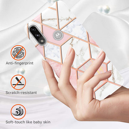 2.0mm Reinforced Raised Corners Electroplating Soft TPU IMD Marble Protective Case for Motorola Moto E7 Power / Moto E7i Power