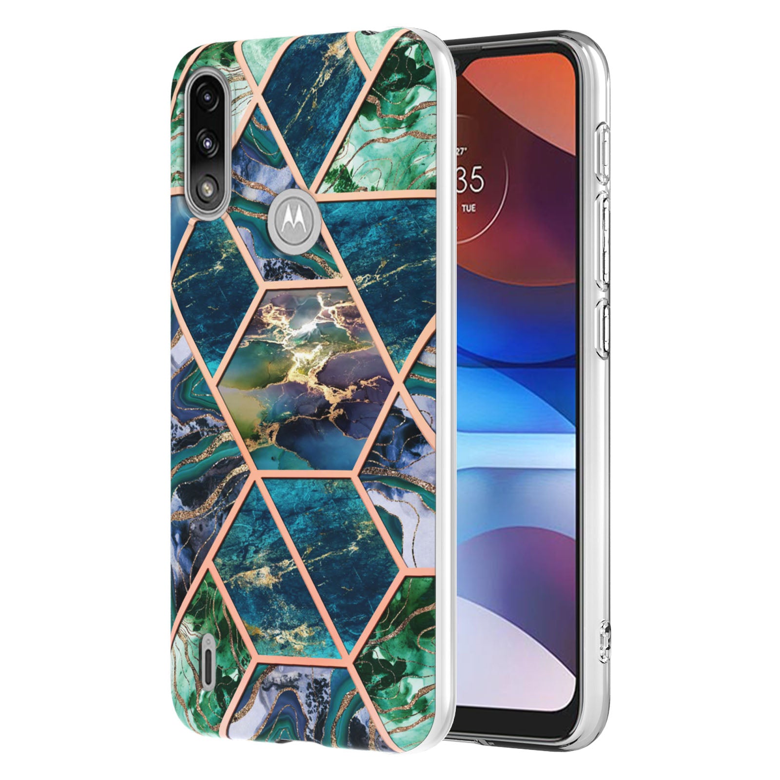 2.0mm Reinforced Raised Corners Electroplating Soft TPU IMD Marble Protective Case for Motorola Moto E7 Power / Moto E7i Power