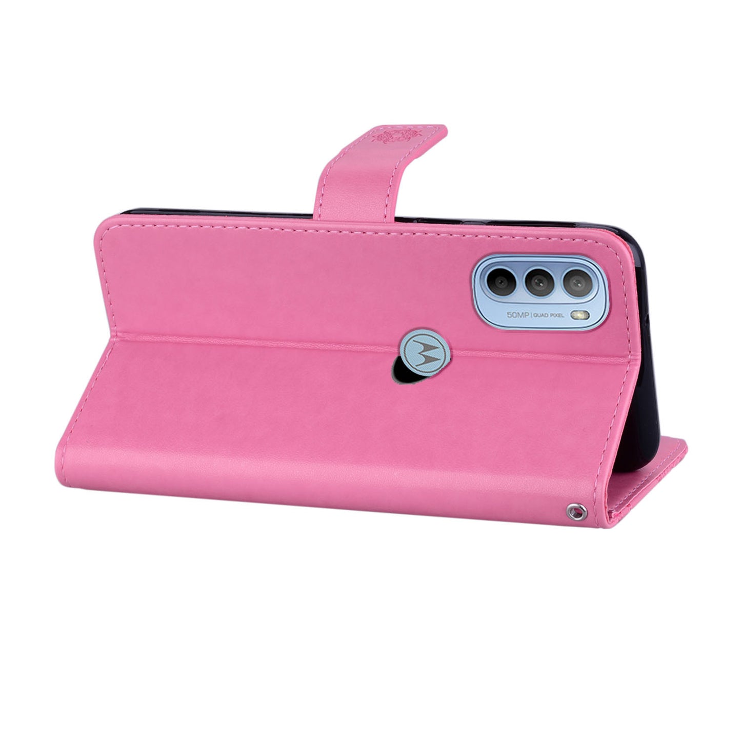 Rhinestone Decor PU Leather Shell Wallet Stand Owl Flower Imprinting Phone Case Cover with Strap for Motorola Moto G31 4G/G41 4G