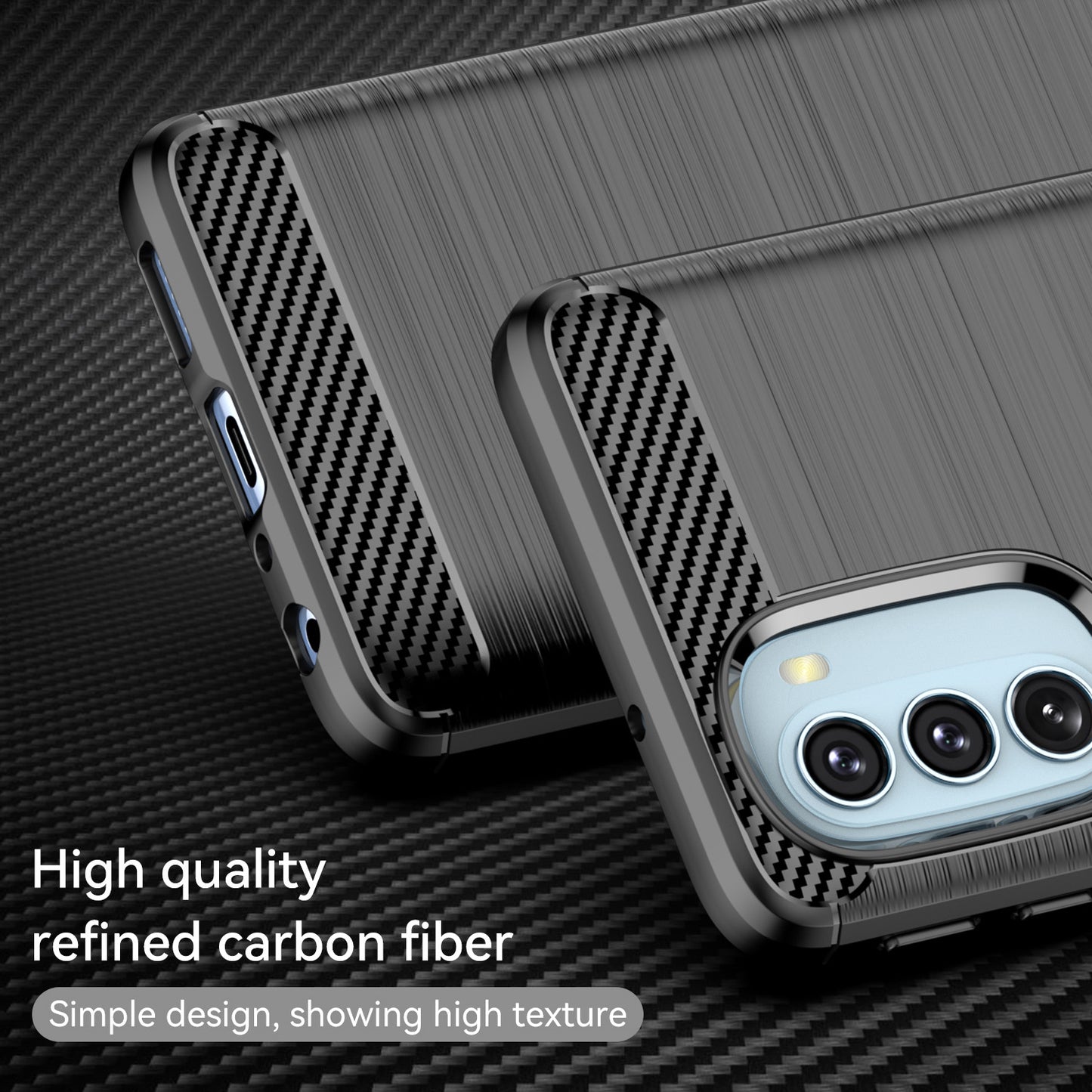 1.8mm Carbon Fiber Brushed Design Soft TPU Anti-fall Phone Protective Case Cover for Motorola Moto G51 5G