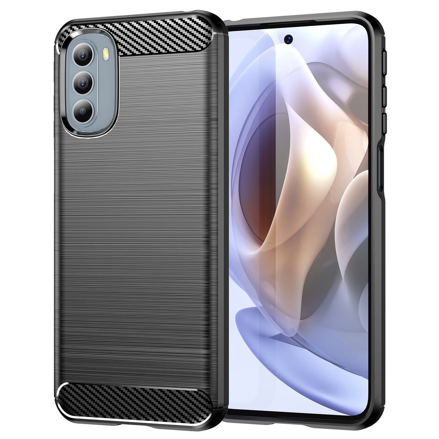 1.8mm Flexible Carbon Fiber Texture TPU Case Brushed Surface Phone Cover with Drop-Proof Air Bag Buffer for Motorola Moto G31/G41