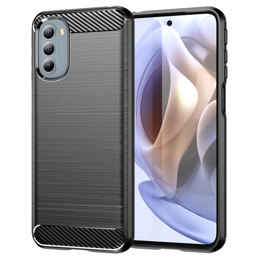 1.8mm Flexible Carbon Fiber Texture TPU Case Brushed Surface Phone Cover with Drop-Proof Air Bag Buffer for Motorola Moto G31/G41