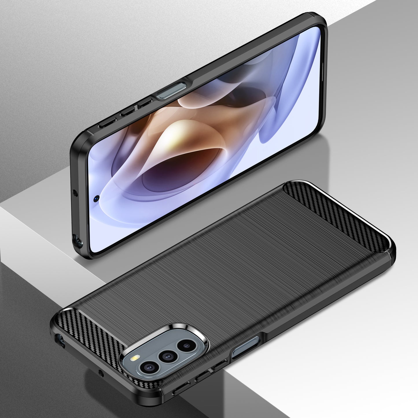 1.8mm Flexible Carbon Fiber Texture TPU Case Brushed Surface Phone Cover with Drop-Proof Air Bag Buffer for Motorola Moto G31/G41