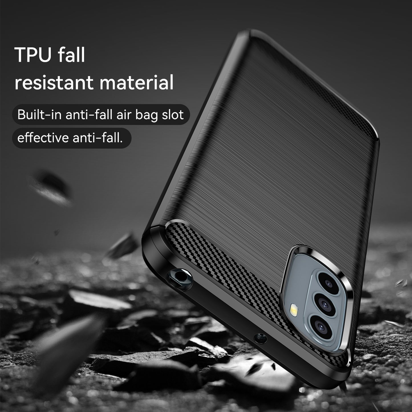 1.8mm Flexible Carbon Fiber Texture TPU Case Brushed Surface Phone Cover with Drop-Proof Air Bag Buffer for Motorola Moto G31/G41
