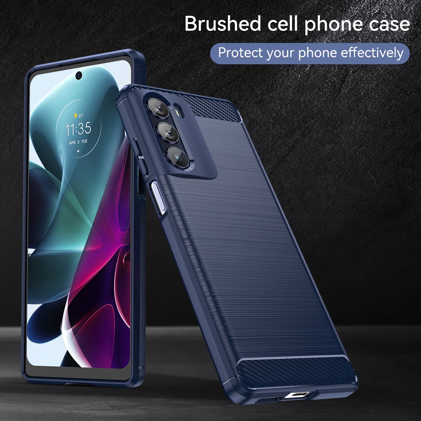 Super Flexible Buffering TPU Case Carbon Fiber Texture Brushed Surface Phone Cover with Air Cushion Corners for Motorola Moto G200 5G/Edge S30