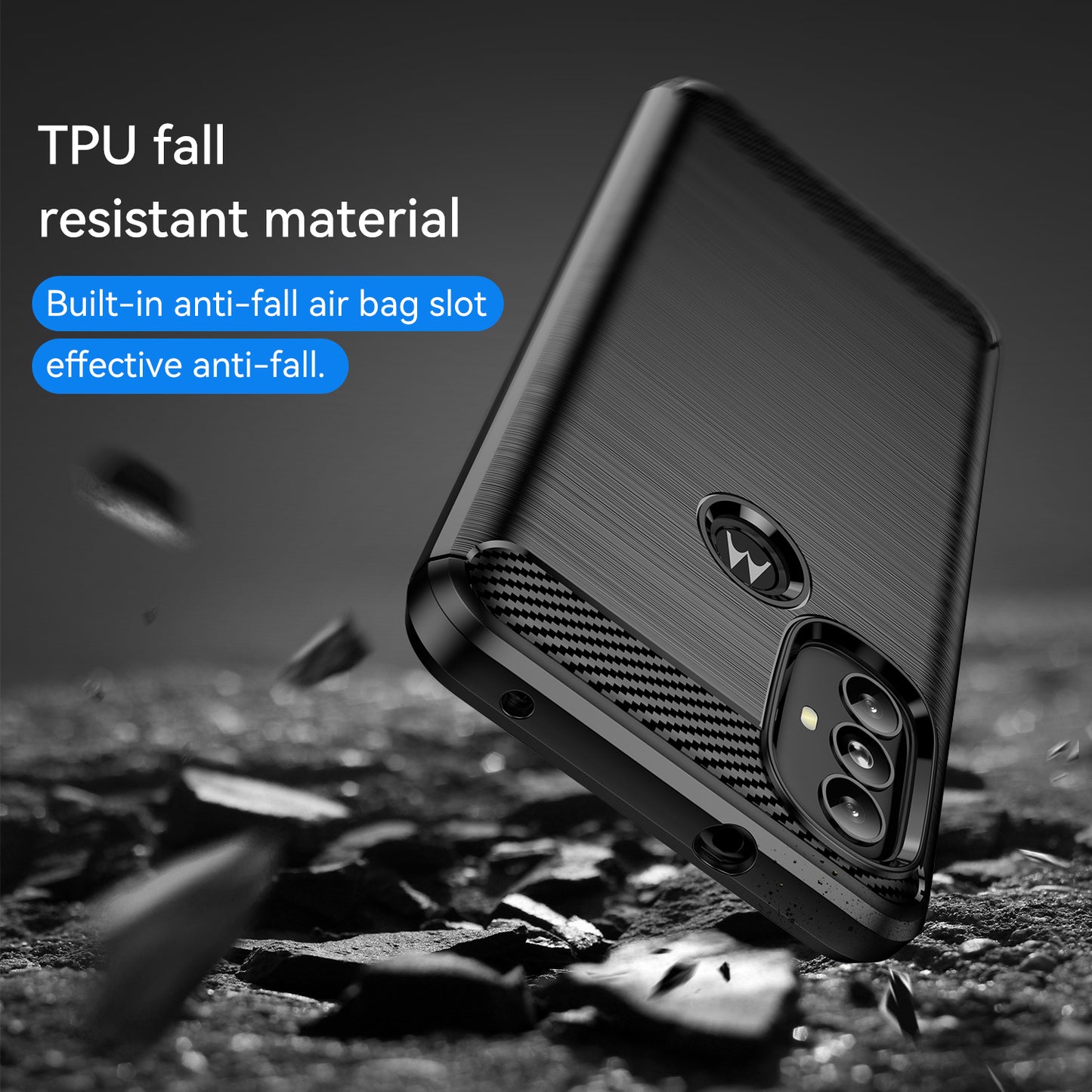 1.8mm Carbon Fiber Texture TPU Case Brushed Surface Super Flexible Buffering Phone Cover for Motorola Moto G Power (2022)