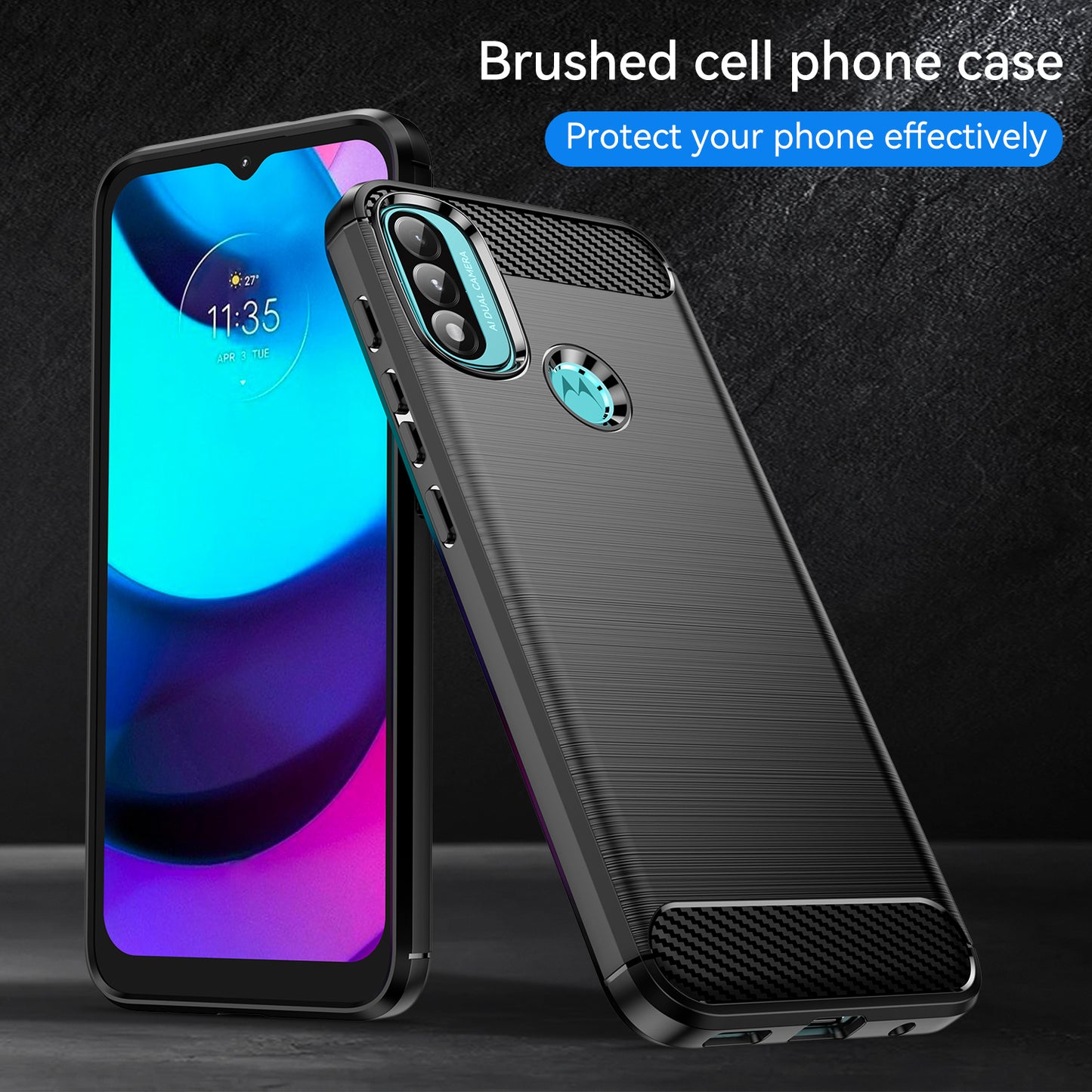 1.8mm Carbon Fiber Texture Brushed Surface TPU Case Air Bag Buffering Super Flexible Phone Cover for Motorola Moto E40/E30/E20