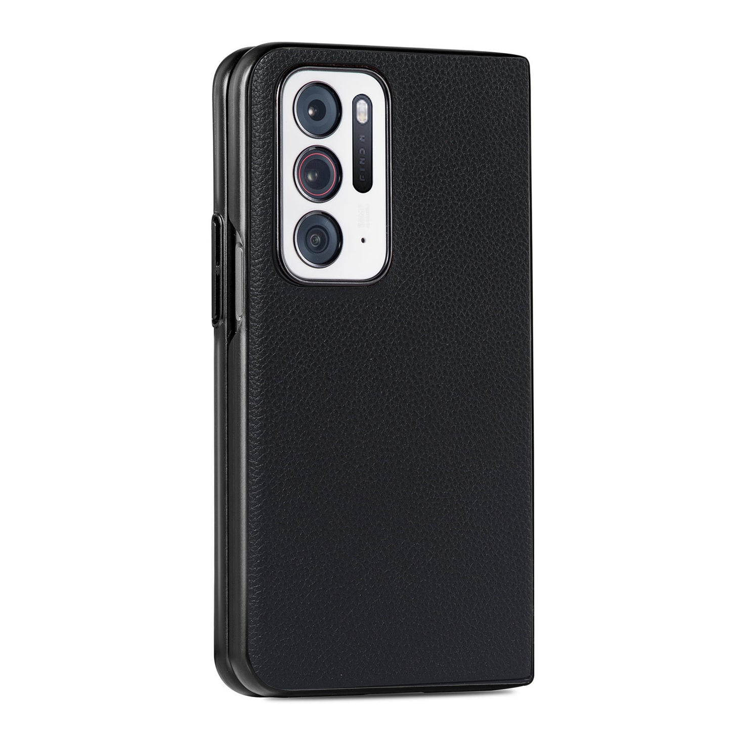 Anti-scratch Rough Litchi Texture Fall Protection PU Leather Coated PC Phone Cover Case for Oppo Find N