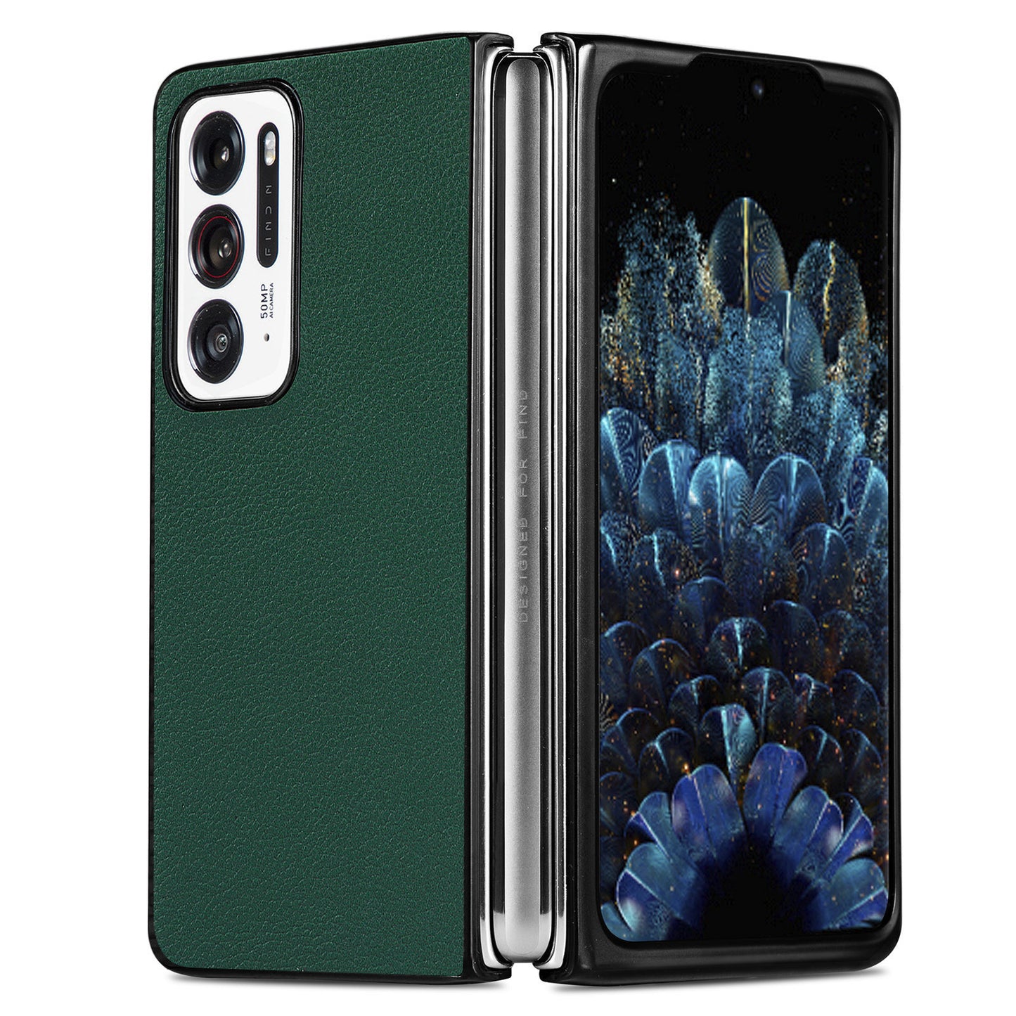Anti-scratch Rough Litchi Texture Fall Protection PU Leather Coated PC Phone Cover Case for Oppo Find N