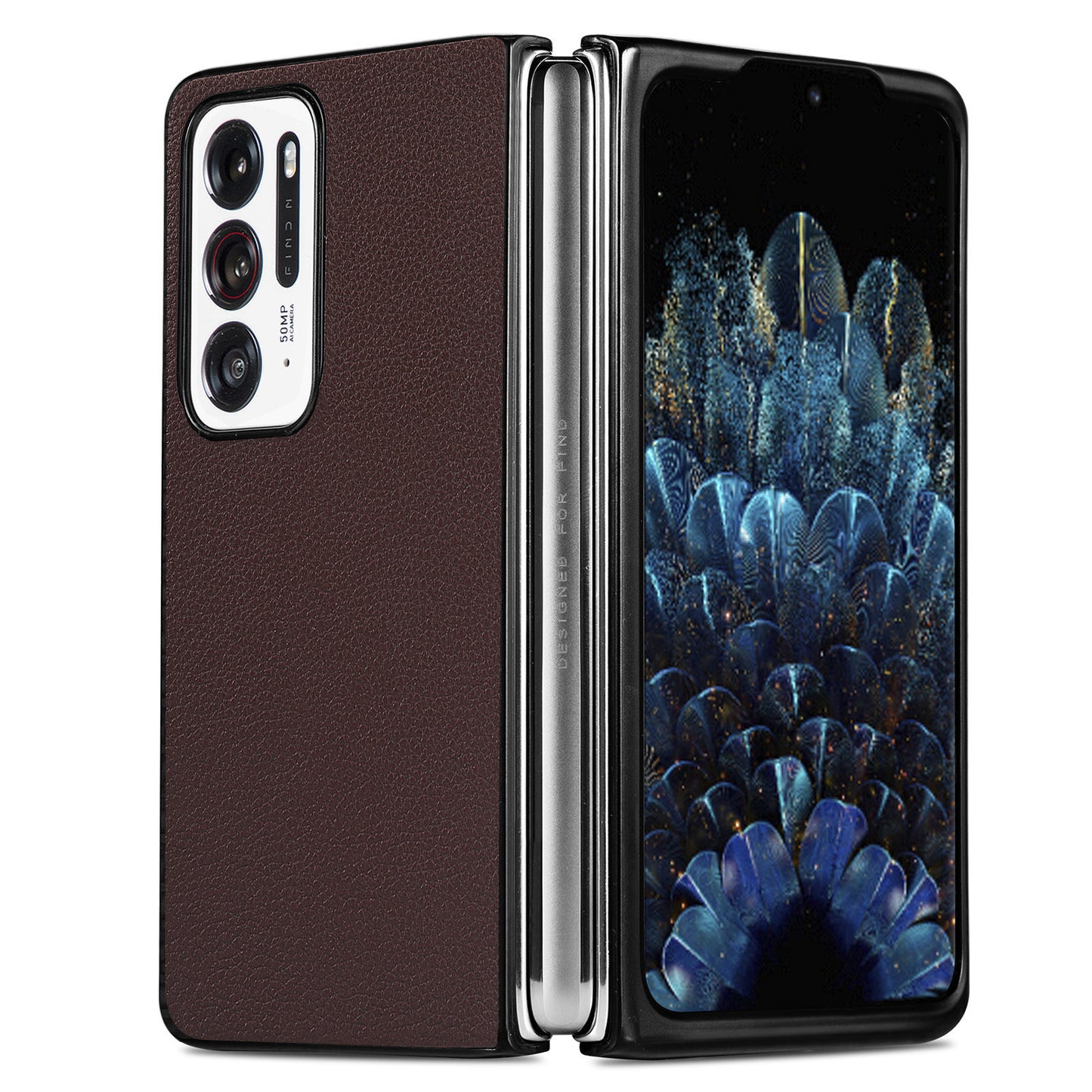 Anti-scratch Rough Litchi Texture Fall Protection PU Leather Coated PC Phone Cover Case for Oppo Find N
