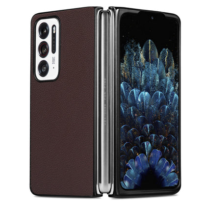 Anti-scratch Rough Litchi Texture Fall Protection PU Leather Coated PC Phone Cover Case for Oppo Find N