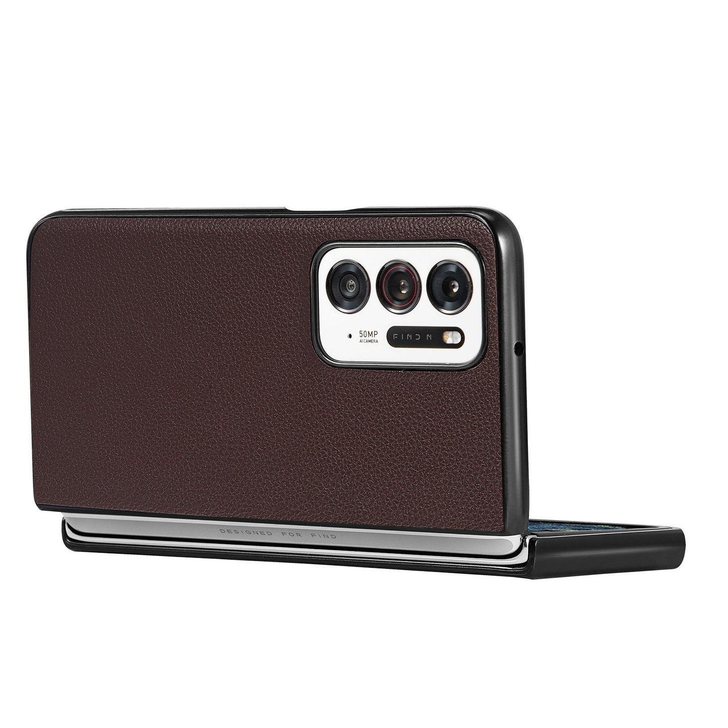 Anti-scratch Rough Litchi Texture Fall Protection PU Leather Coated PC Phone Cover Case for Oppo Find N