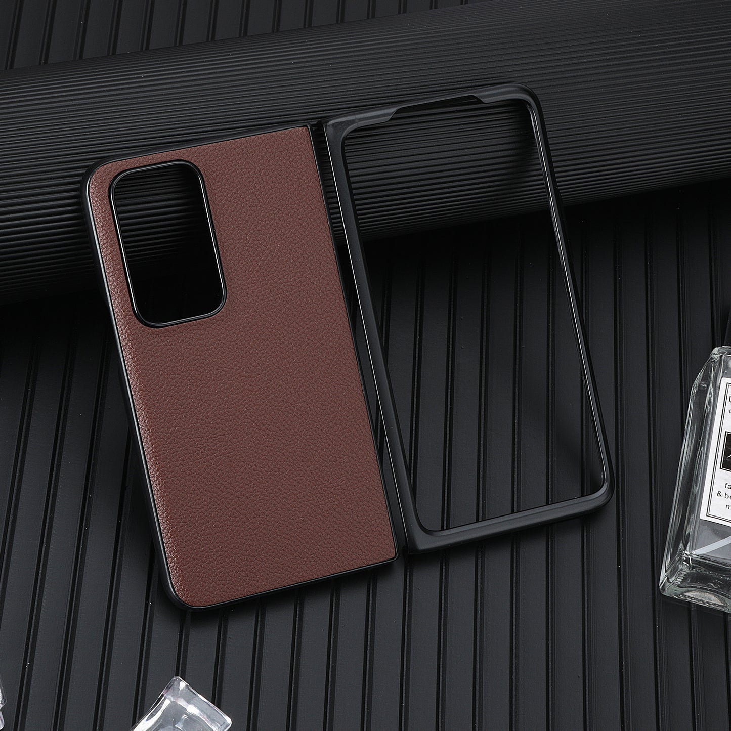 Anti-scratch Rough Litchi Texture Fall Protection PU Leather Coated PC Phone Cover Case for Oppo Find N