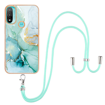 YB IMD Series-9 Marble Pattern Case for Motorola Moto E20/E30/E40 Fashionable Electroplating Frame TPU IMD Lanyard Phone Case Protector