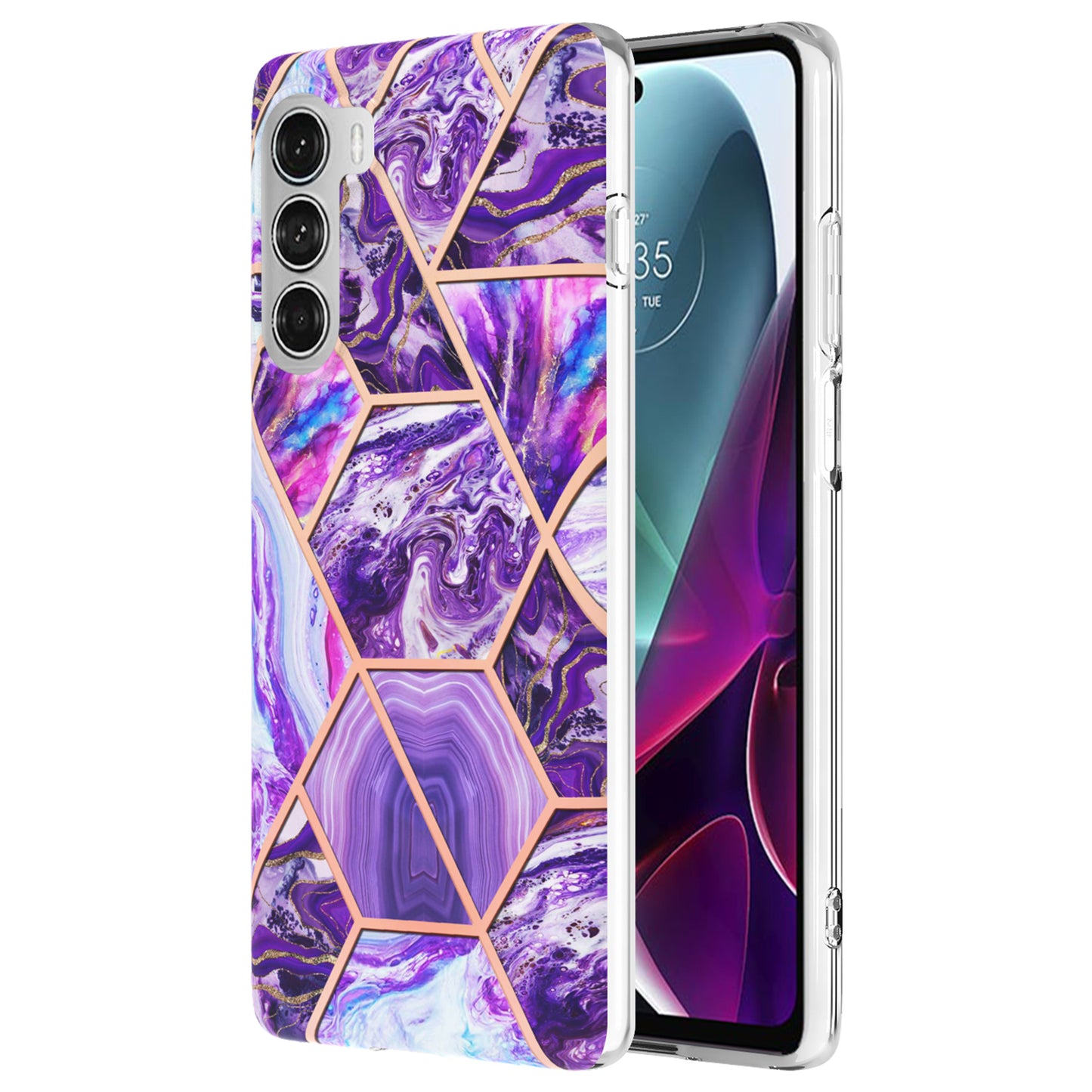 YB IMD Series-3 for Motorola Moto G200 5G / Edge S30 Marble IMD Flexible TPU Case Electroplate Reinforced Corners Shockproof Cover
