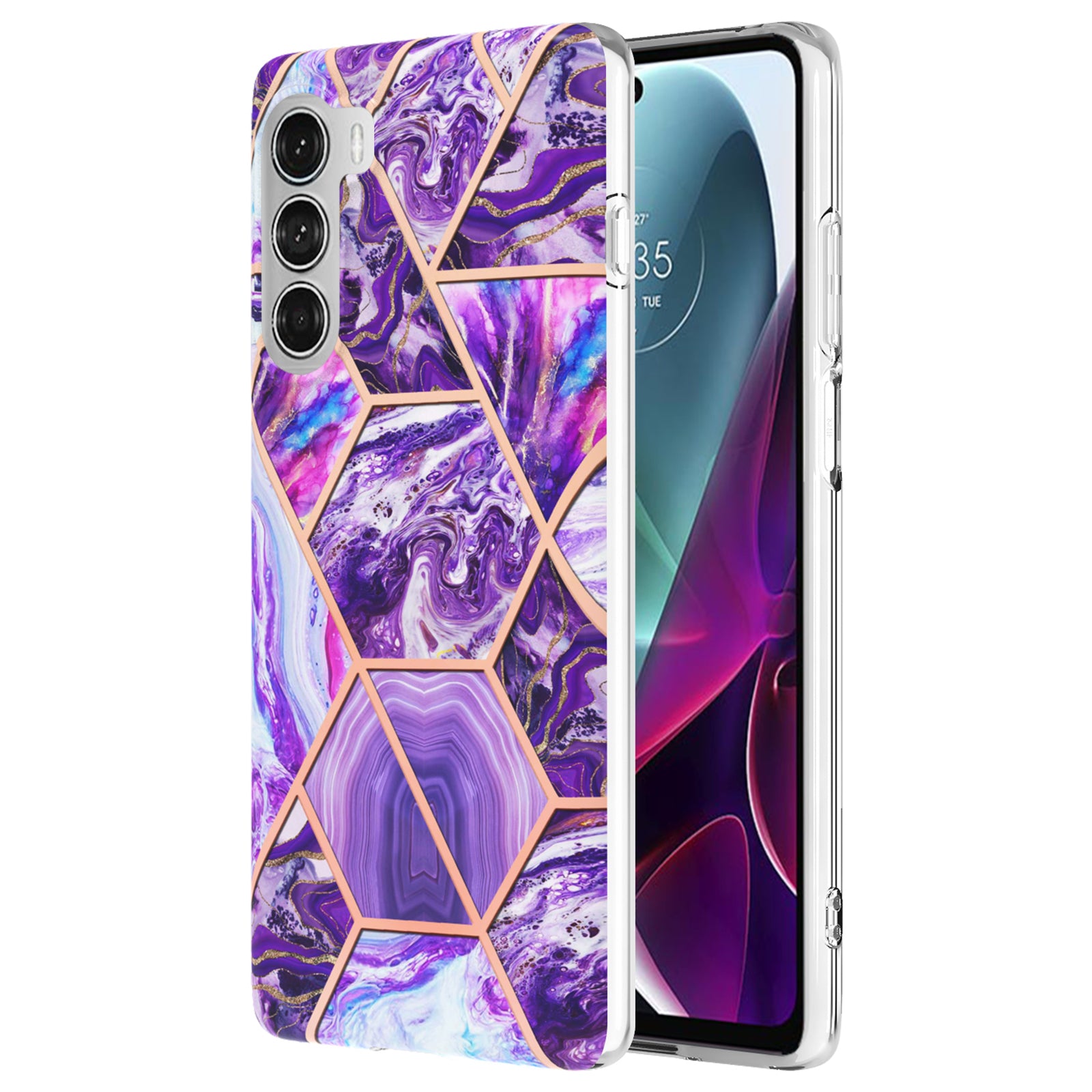 YB IMD Series-3 for Motorola Moto G200 5G / Edge S30 Marble IMD Flexible TPU Case Electroplate Reinforced Corners Shockproof Cover