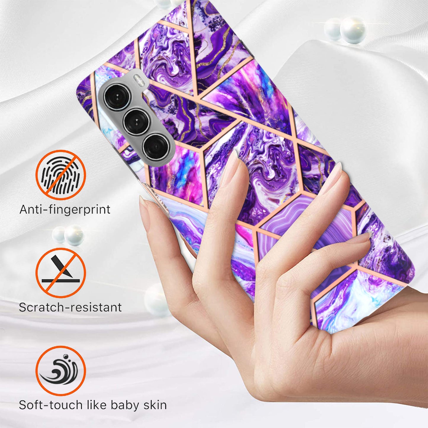 YB IMD Series-3 for Motorola Moto G200 5G / Edge S30 Marble IMD Flexible TPU Case Electroplate Reinforced Corners Shockproof Cover
