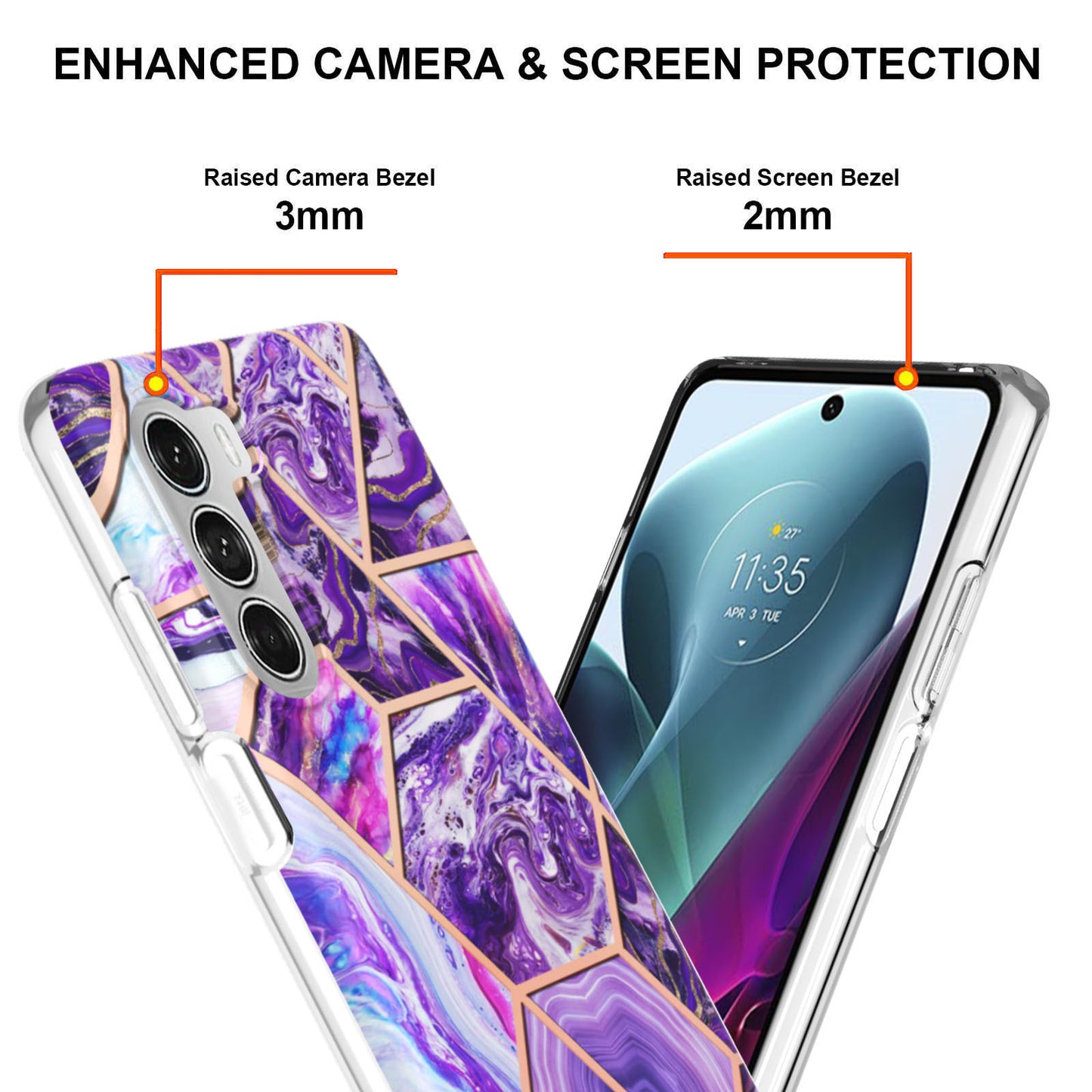 YB IMD Series-3 for Motorola Moto G200 5G / Edge S30 Marble IMD Flexible TPU Case Electroplate Reinforced Corners Shockproof Cover