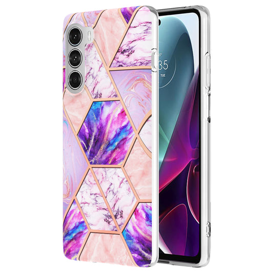 YB IMD Series-3 for Motorola Moto G200 5G / Edge S30 Marble IMD Flexible TPU Case Electroplate Reinforced Corners Shockproof Cover