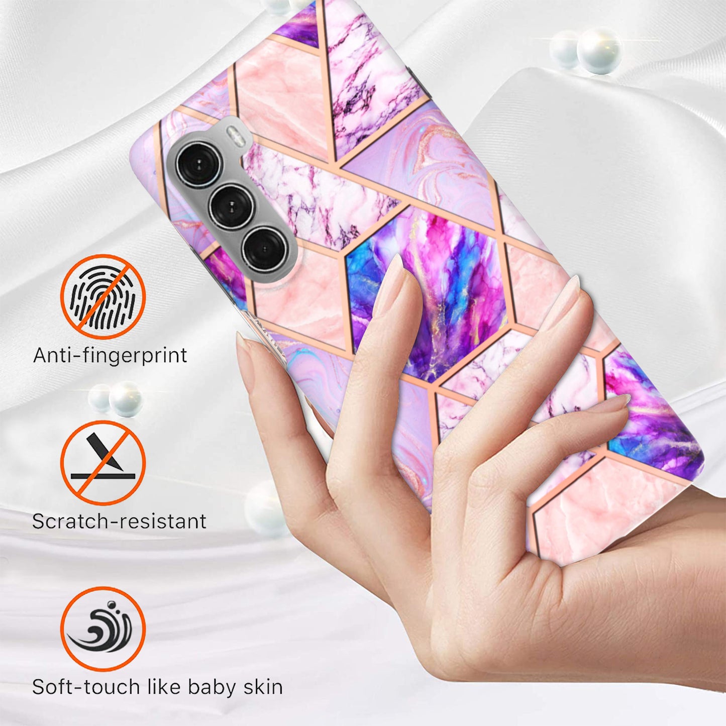YB IMD Series-3 for Motorola Moto G200 5G / Edge S30 Marble IMD Flexible TPU Case Electroplate Reinforced Corners Shockproof Cover