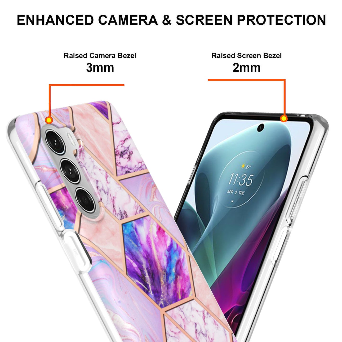 YB IMD Series-3 for Motorola Moto G200 5G / Edge S30 Marble IMD Flexible TPU Case Electroplate Reinforced Corners Shockproof Cover