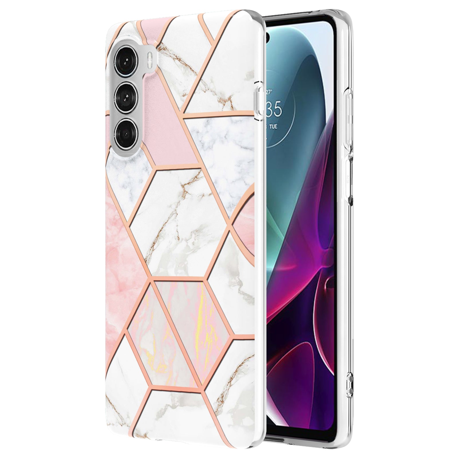 YB IMD Series-3 for Motorola Moto G200 5G / Edge S30 Marble IMD Flexible TPU Case Electroplate Reinforced Corners Shockproof Cover