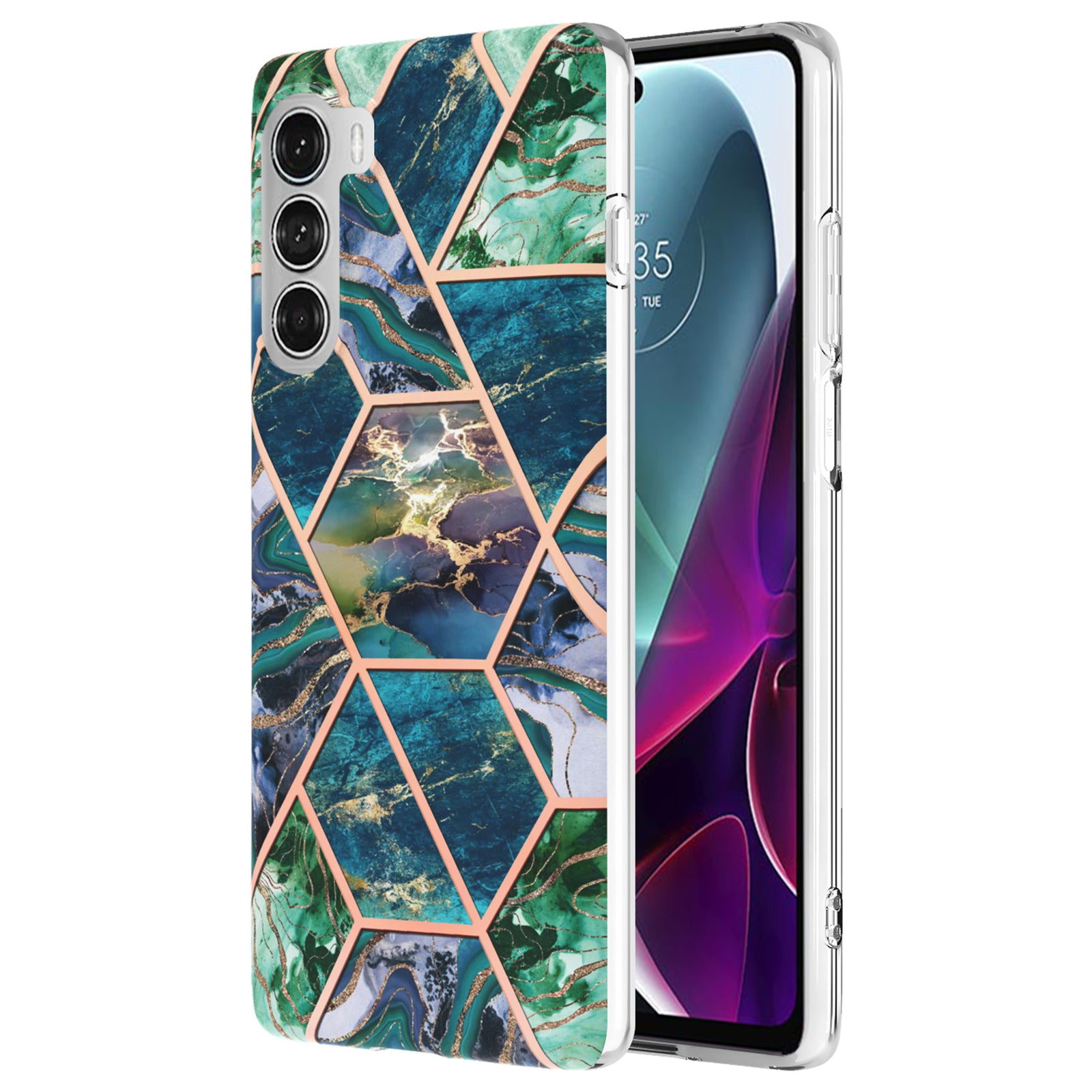 YB IMD Series-3 for Motorola Moto G200 5G / Edge S30 Marble IMD Flexible TPU Case Electroplate Reinforced Corners Shockproof Cover