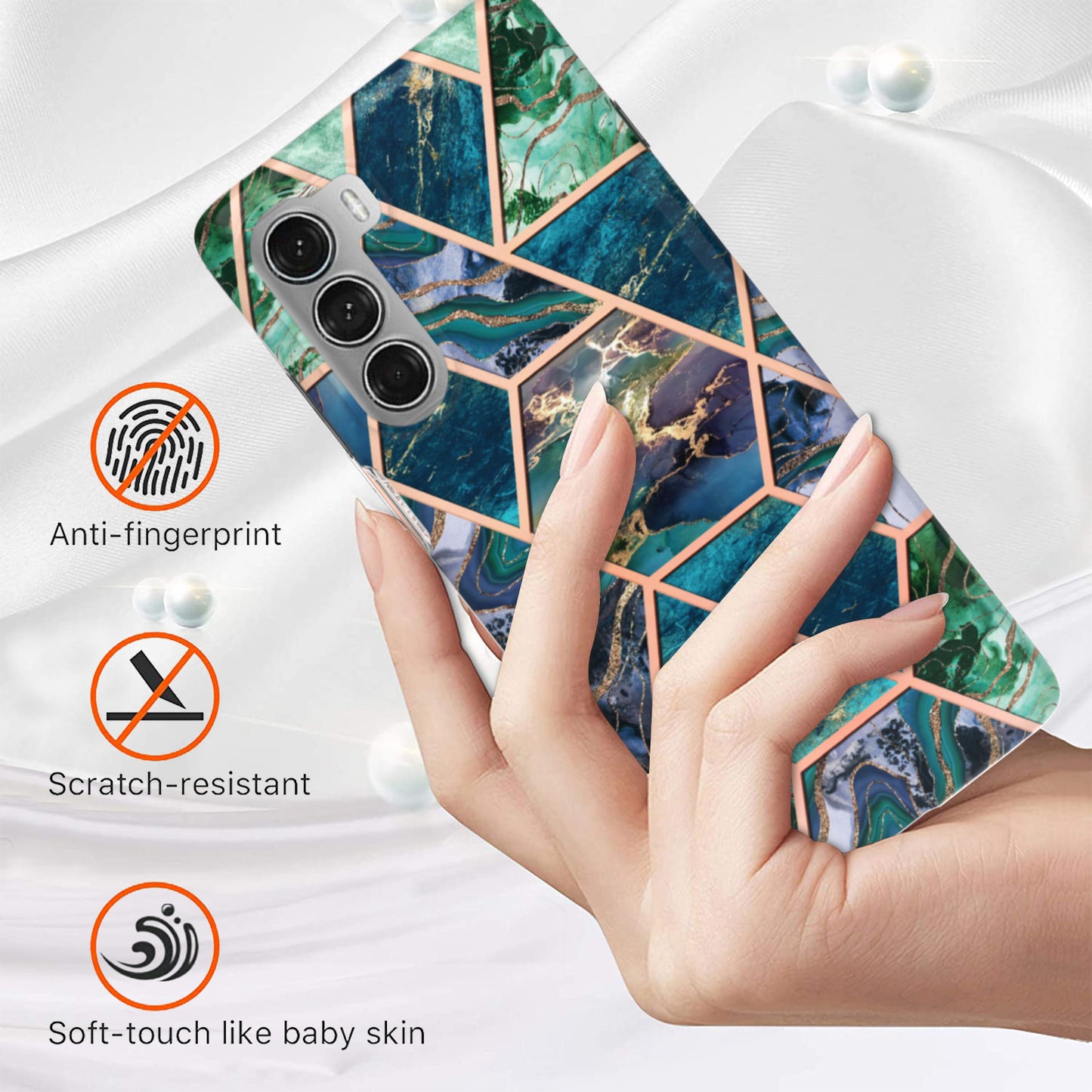 YB IMD Series-3 for Motorola Moto G200 5G / Edge S30 Marble IMD Flexible TPU Case Electroplate Reinforced Corners Shockproof Cover