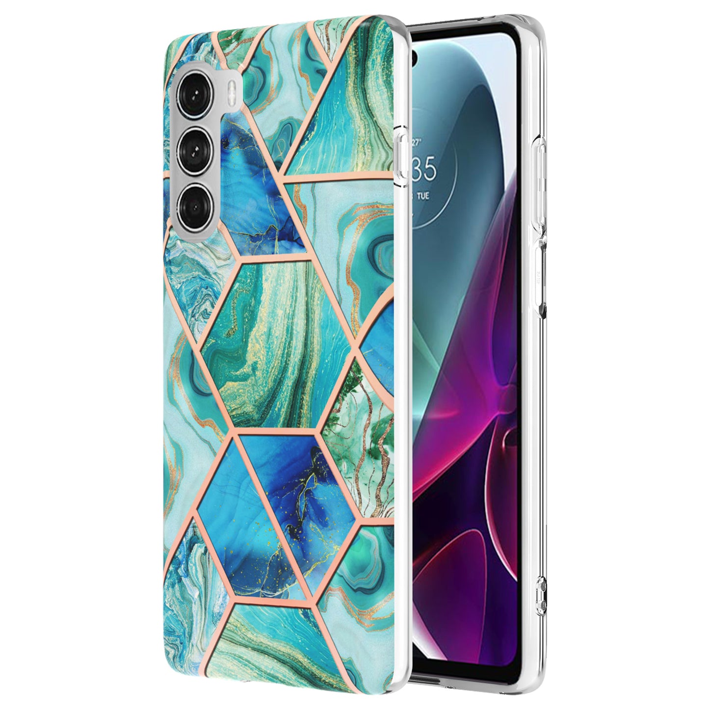 YB IMD Series-3 for Motorola Moto G200 5G / Edge S30 Marble IMD Flexible TPU Case Electroplate Reinforced Corners Shockproof Cover