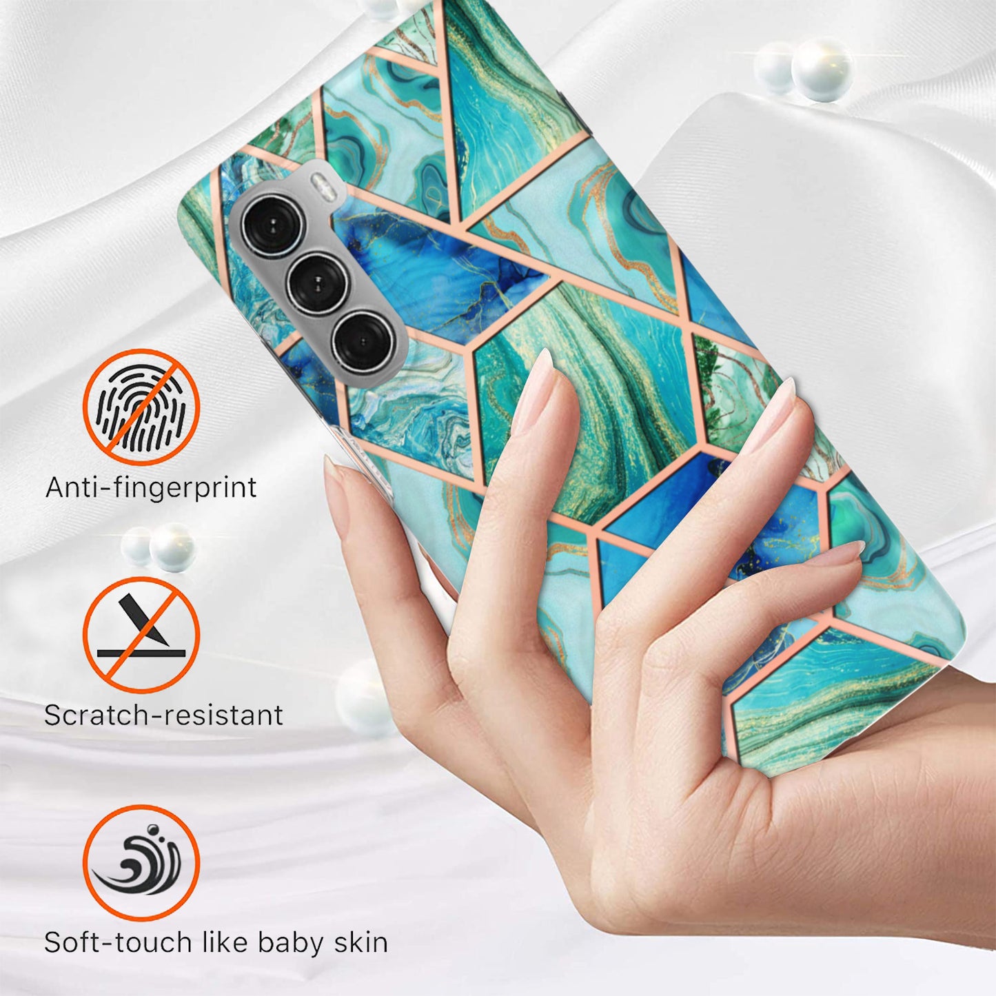 YB IMD Series-3 for Motorola Moto G200 5G / Edge S30 Marble IMD Flexible TPU Case Electroplate Reinforced Corners Shockproof Cover