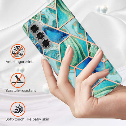 YB IMD Series-3 for Motorola Moto G200 5G / Edge S30 Marble IMD Flexible TPU Case Electroplate Reinforced Corners Shockproof Cover