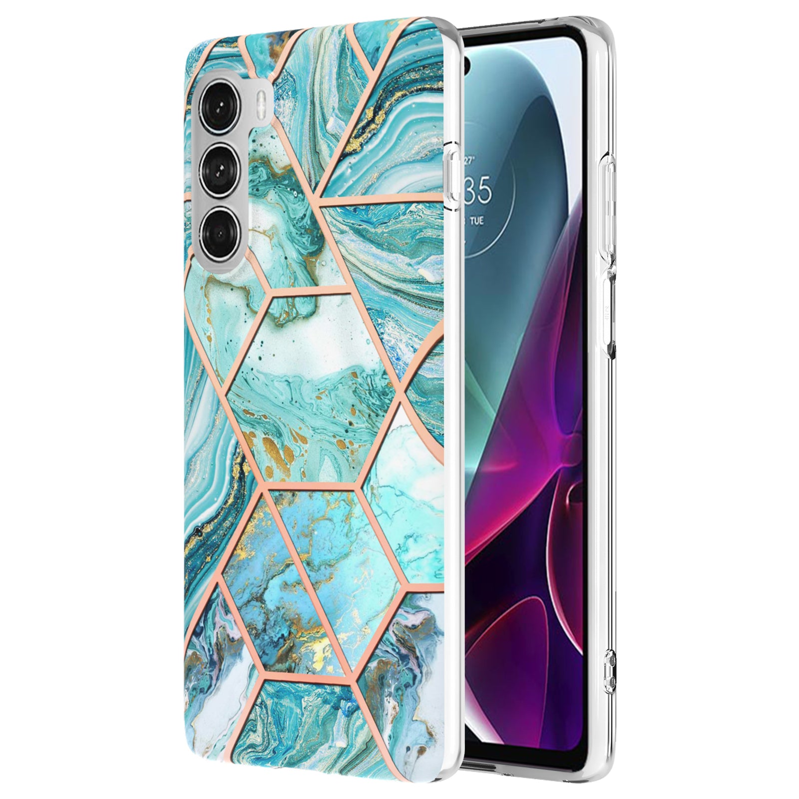 YB IMD Series-3 for Motorola Moto G200 5G / Edge S30 Marble IMD Flexible TPU Case Electroplate Reinforced Corners Shockproof Cover