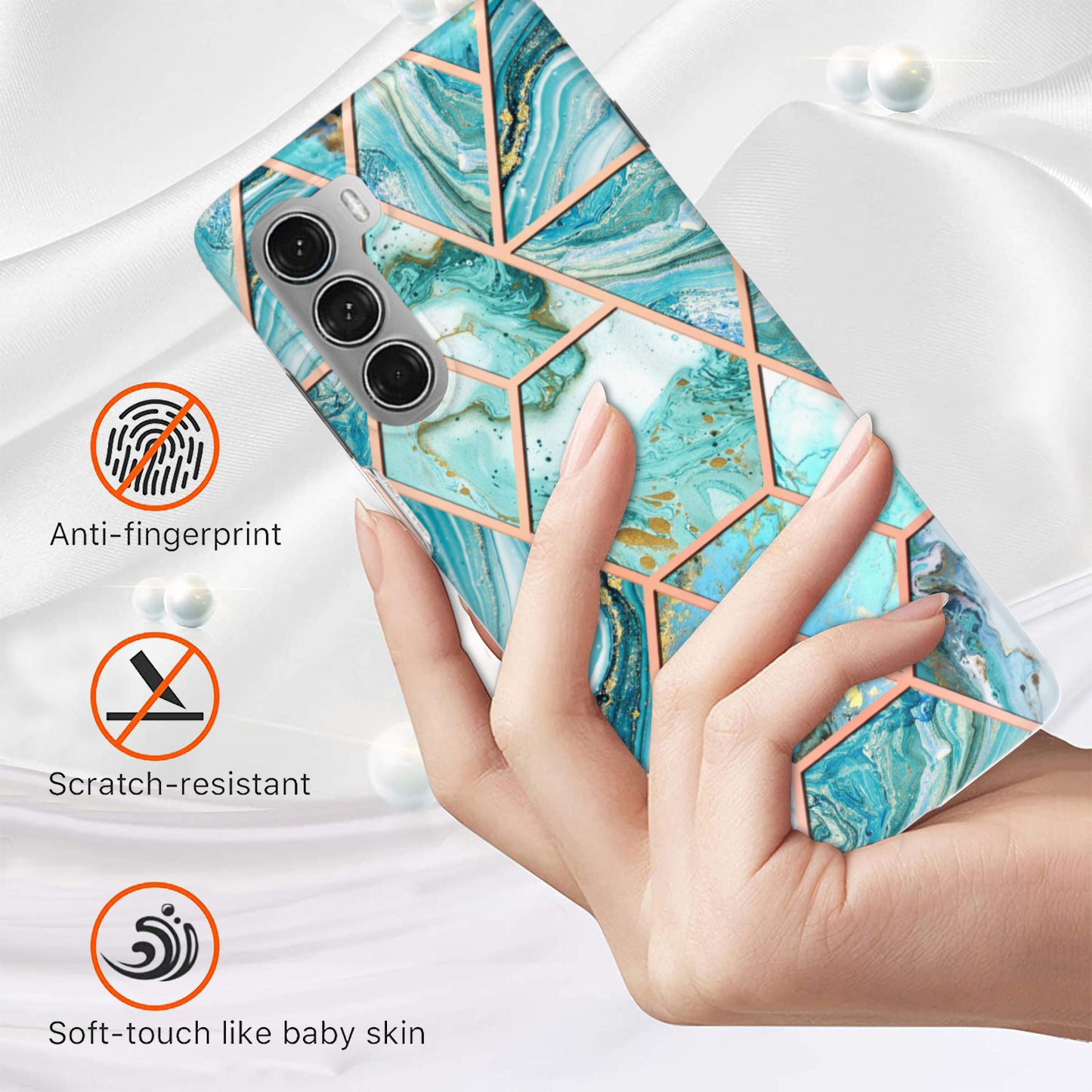 YB IMD Series-3 for Motorola Moto G200 5G / Edge S30 Marble IMD Flexible TPU Case Electroplate Reinforced Corners Shockproof Cover