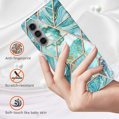 YB IMD Series-3 for Motorola Moto G200 5G / Edge S30 Marble IMD Flexible TPU Case Electroplate Reinforced Corners Shockproof Cover