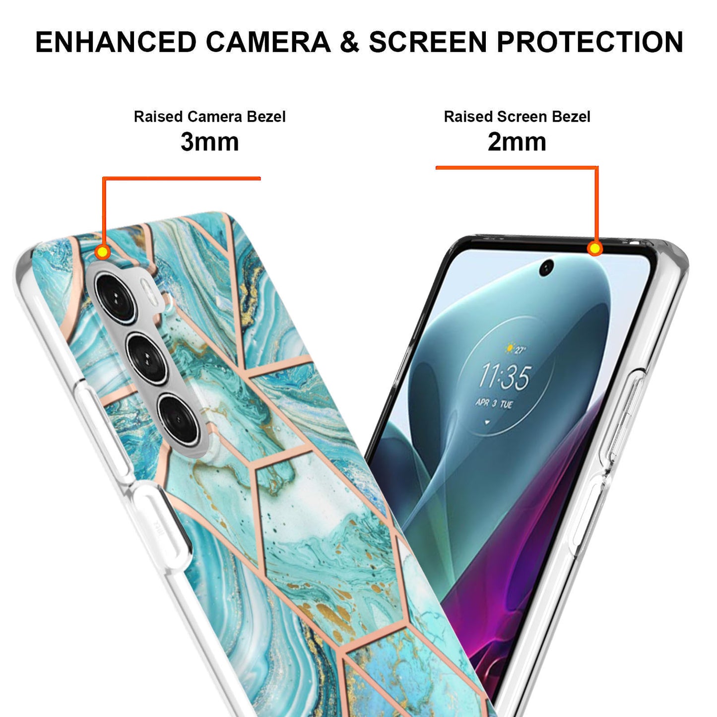 YB IMD Series-3 for Motorola Moto G200 5G / Edge S30 Marble IMD Flexible TPU Case Electroplate Reinforced Corners Shockproof Cover