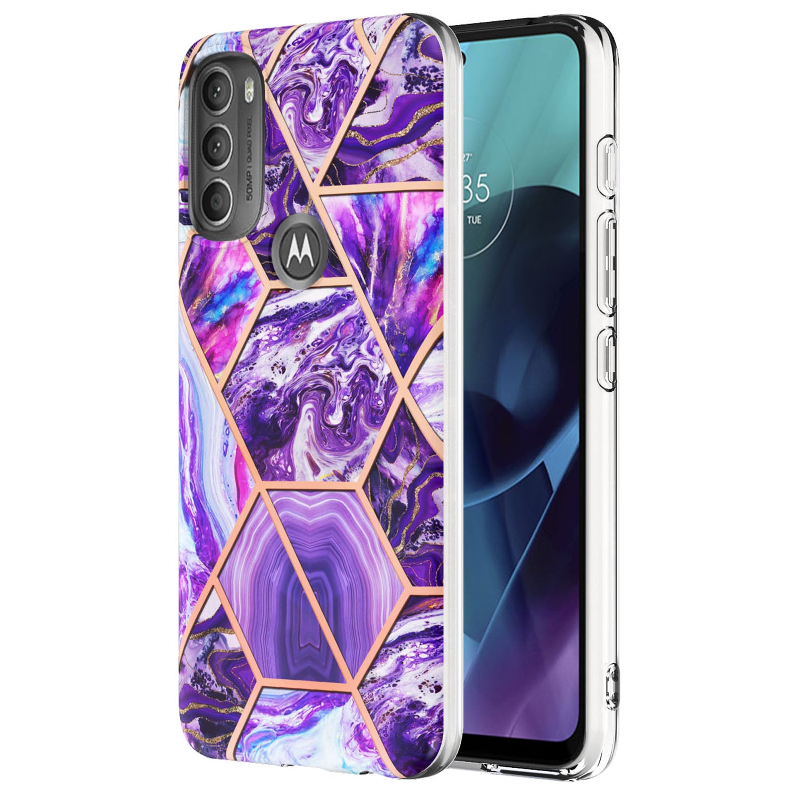 YB IMD Series-3 IMD TPU Case for Motorola Moto G71 5G, Elegant Marble Pattern Design Electroplating Phone Cover