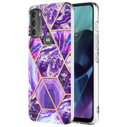 YB IMD Series-3 IMD TPU Case for Motorola Moto G71 5G, Elegant Marble Pattern Design Electroplating Phone Cover