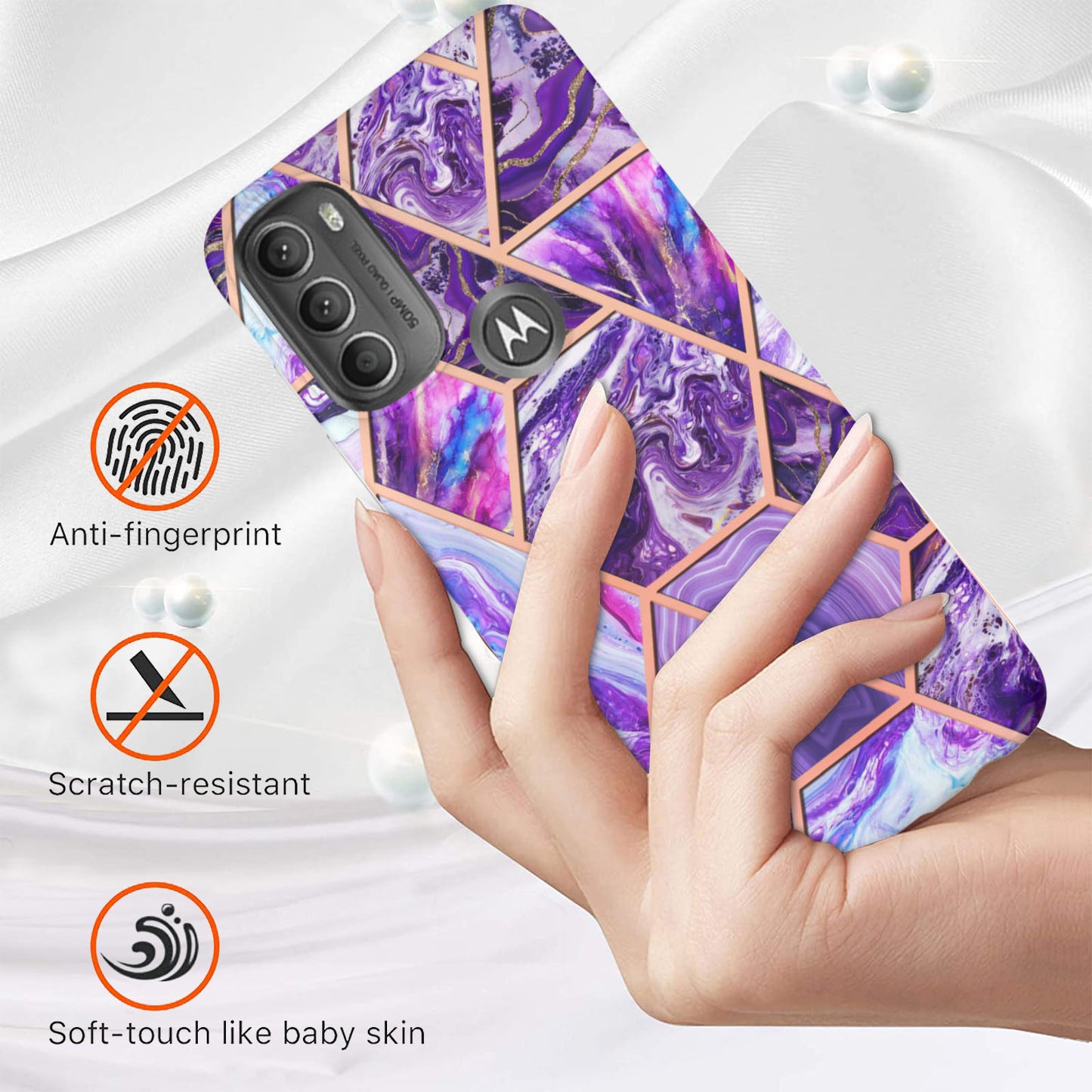 YB IMD Series-3 IMD TPU Case for Motorola Moto G71 5G, Elegant Marble Pattern Design Electroplating Phone Cover