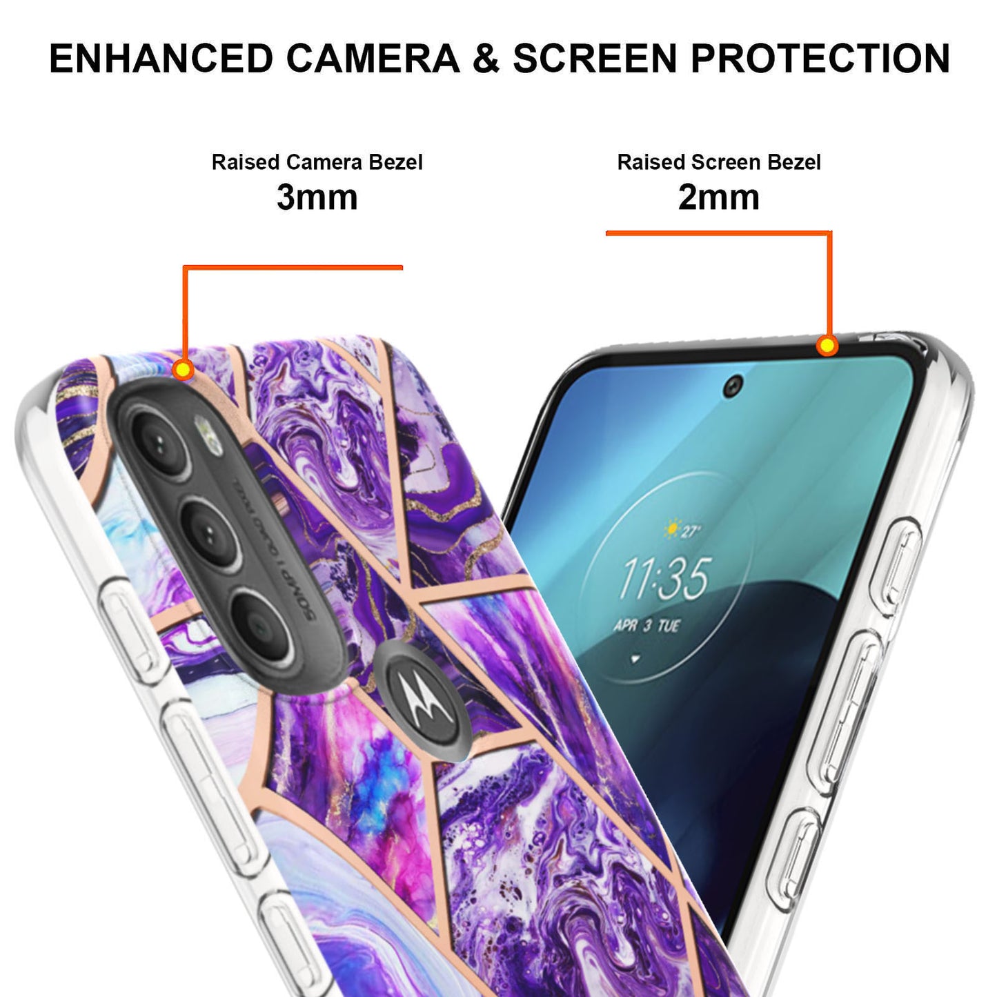 YB IMD Series-3 IMD TPU Case for Motorola Moto G71 5G, Elegant Marble Pattern Design Electroplating Phone Cover