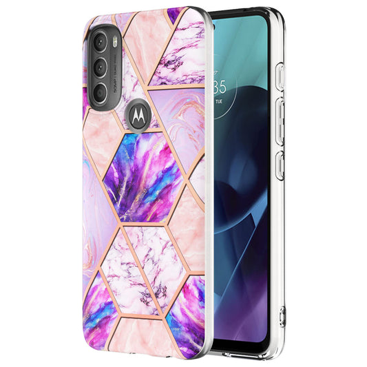 YB IMD Series-3 IMD TPU Case for Motorola Moto G71 5G, Elegant Marble Pattern Design Electroplating Phone Cover