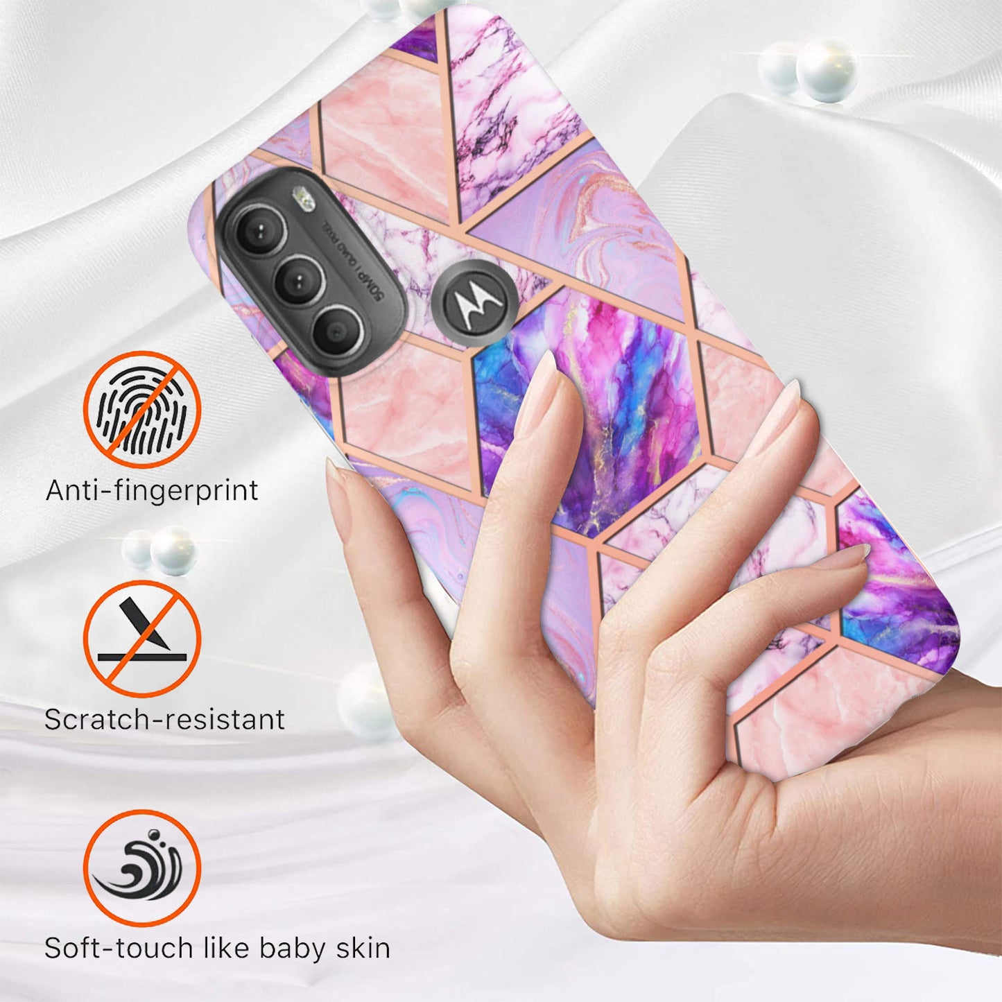 YB IMD Series-3 IMD TPU Case for Motorola Moto G71 5G, Elegant Marble Pattern Design Electroplating Phone Cover