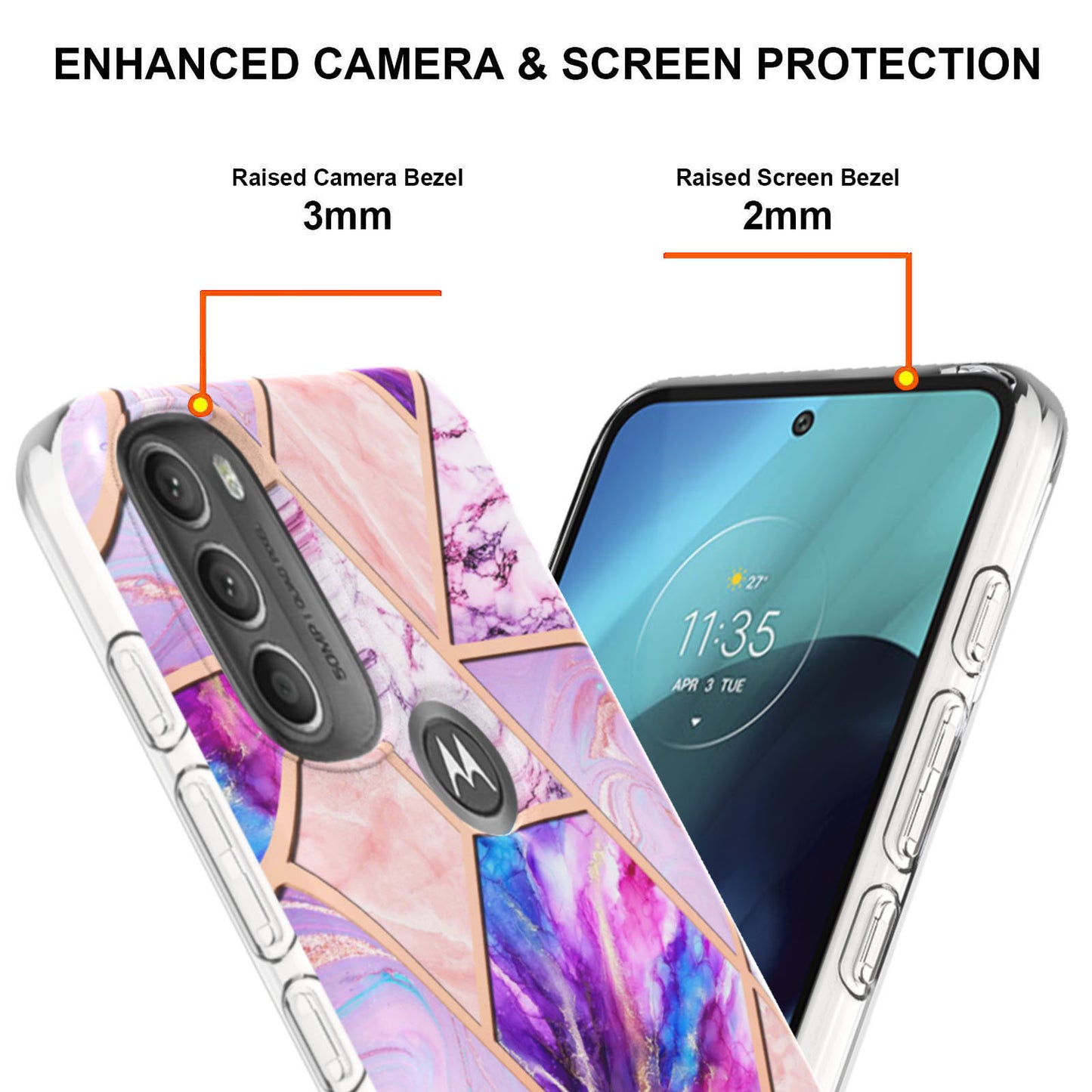 YB IMD Series-3 IMD TPU Case for Motorola Moto G71 5G, Elegant Marble Pattern Design Electroplating Phone Cover