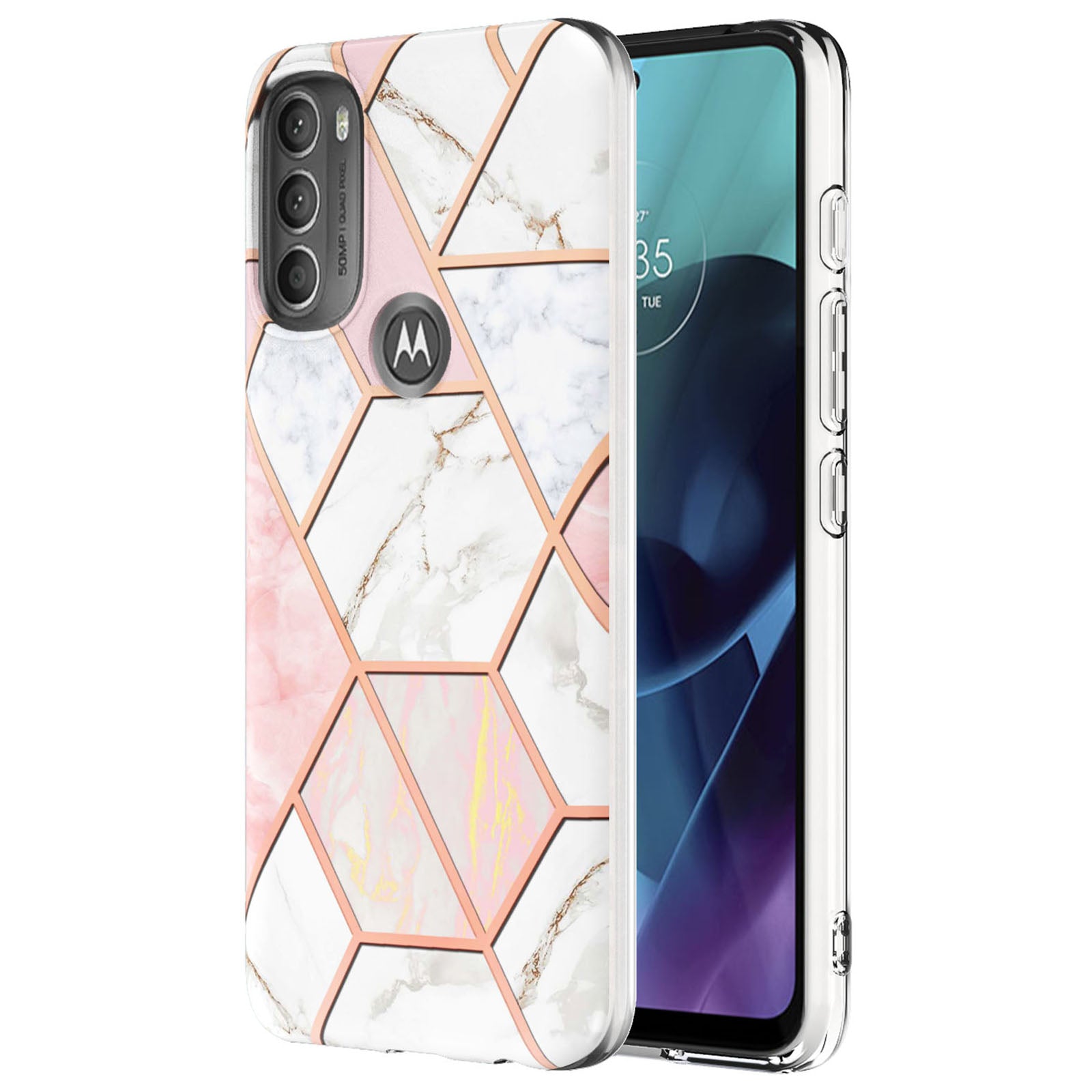 YB IMD Series-3 IMD TPU Case for Motorola Moto G71 5G, Elegant Marble Pattern Design Electroplating Phone Cover