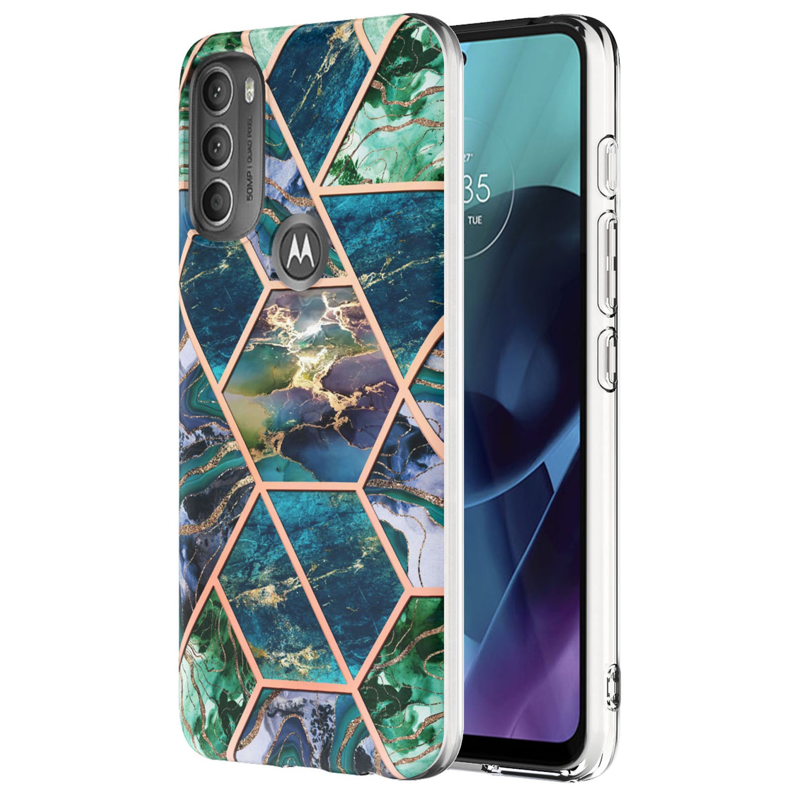 YB IMD Series-3 IMD TPU Case for Motorola Moto G71 5G, Elegant Marble Pattern Design Electroplating Phone Cover