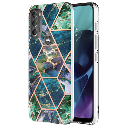 YB IMD Series-3 IMD TPU Case for Motorola Moto G71 5G, Elegant Marble Pattern Design Electroplating Phone Cover