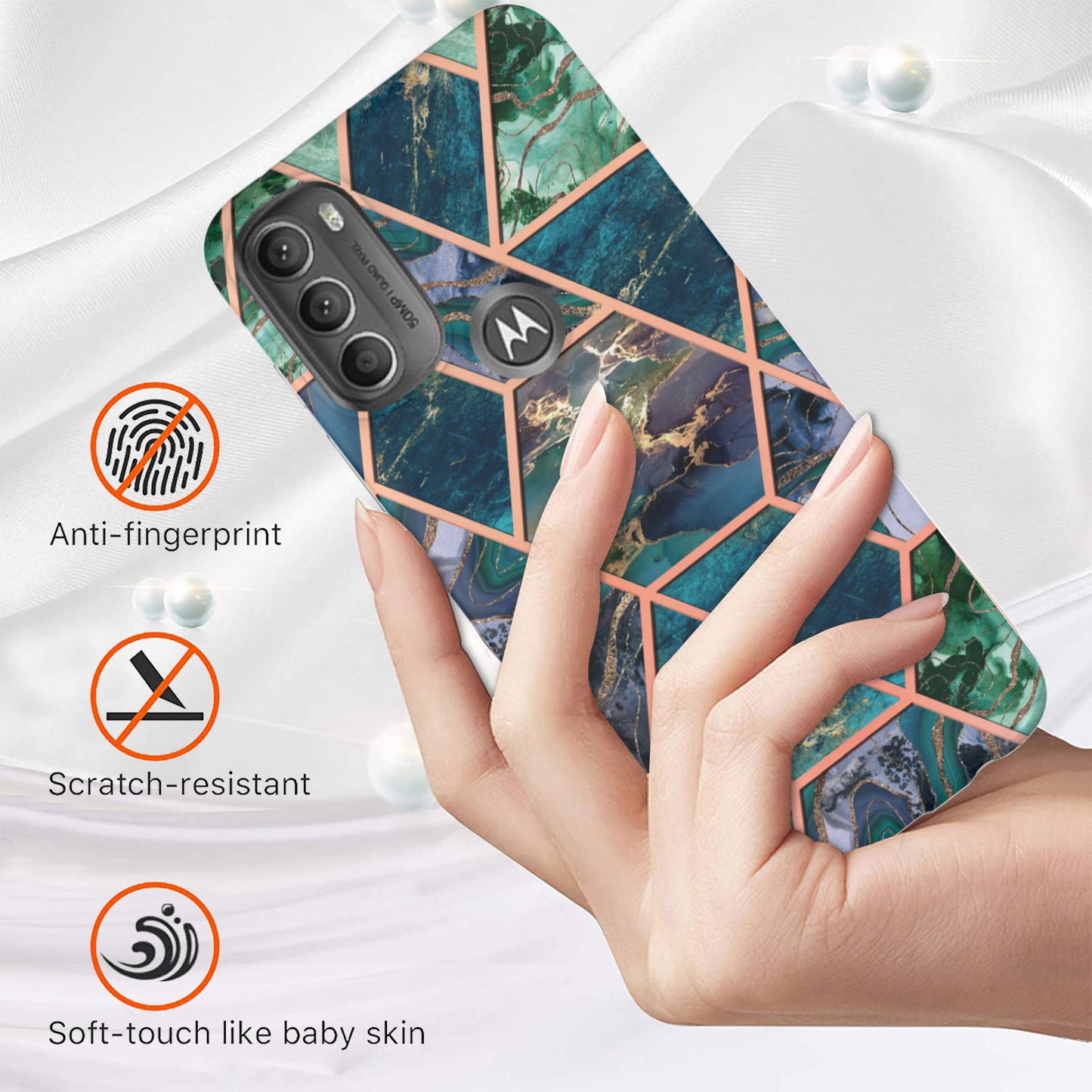 YB IMD Series-3 IMD TPU Case for Motorola Moto G71 5G, Elegant Marble Pattern Design Electroplating Phone Cover